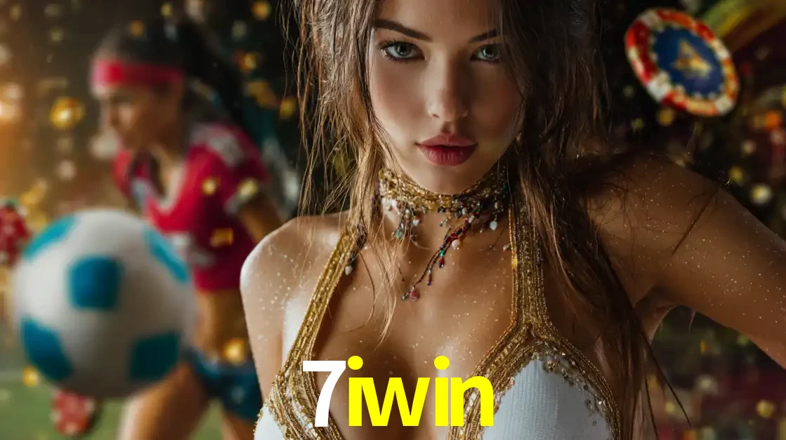 Mulher elegante representando a combinação de glamour e emoção das apostas esportivas, com uma jogadora de futebol ao fundo, destacando a ação no 7iwin.